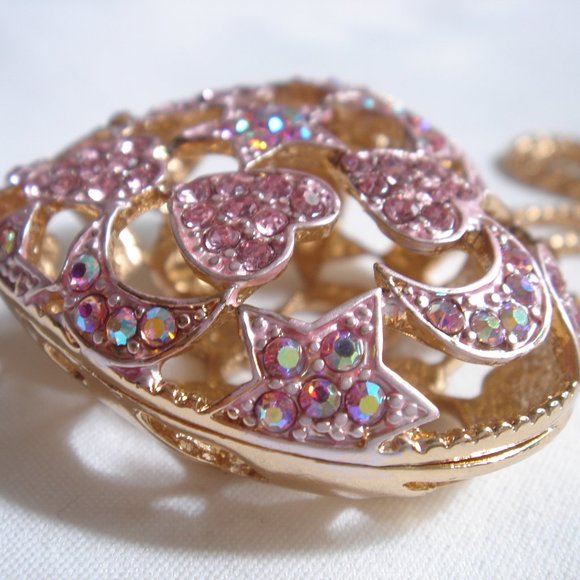 NWT PUFFY  OPENWORK HEART PINK CRYSTALS NECKLACE - Picture 5 of 6